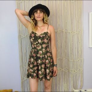Vtg 90's Floral Pattern Fit and Flare Mini Dress S/M